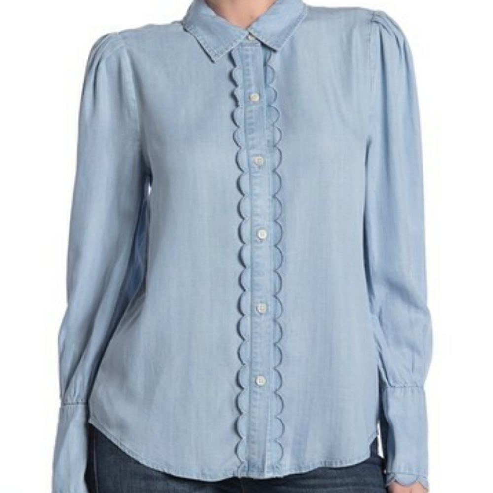 FRAME scallop trim denim top